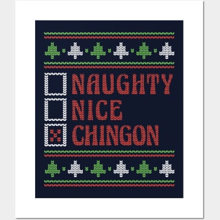 Naughty Nice Chingon Ugly Holiday Sweater Funny Christmas Posters and Art